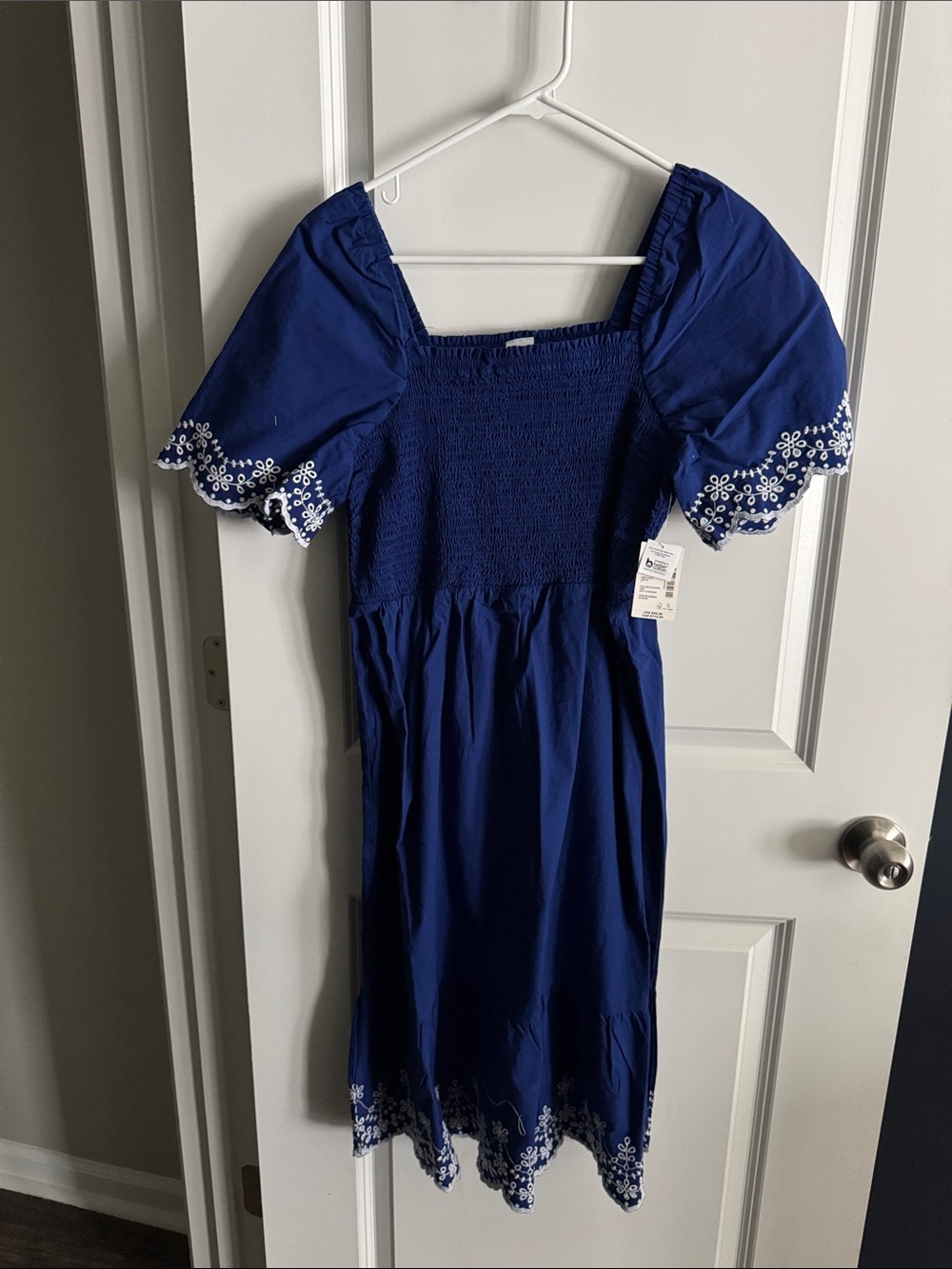 Women’s  Royal Blue Embroidered Puff-Sleeve Dress